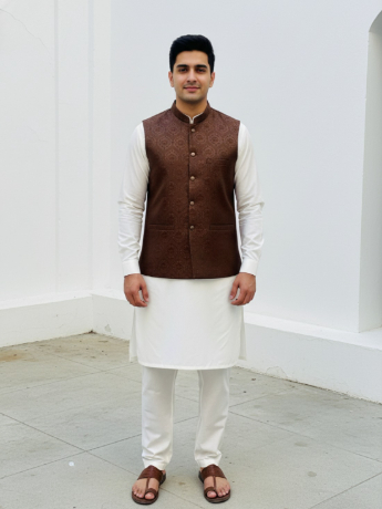 Light Brown Printed Mens Waistcoat